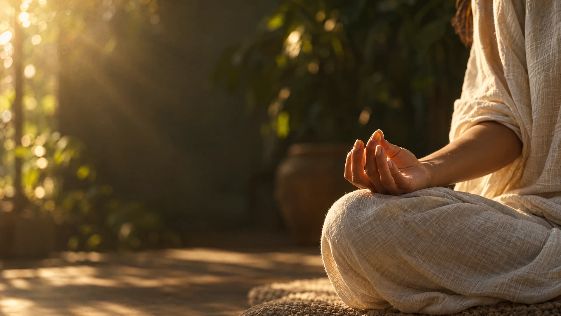 A quiet moment of meditation in warm afternoon light